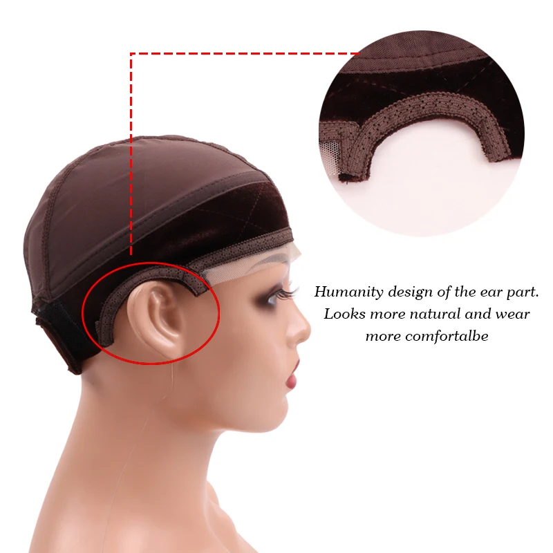 Color: RED COLOR - Female Headband Wig Cap Hd Lace Wig Cap For Wig Making U Part Wig Caps With Adjustable Velvet Wig Grip To Wear Wig Nude Hair Net