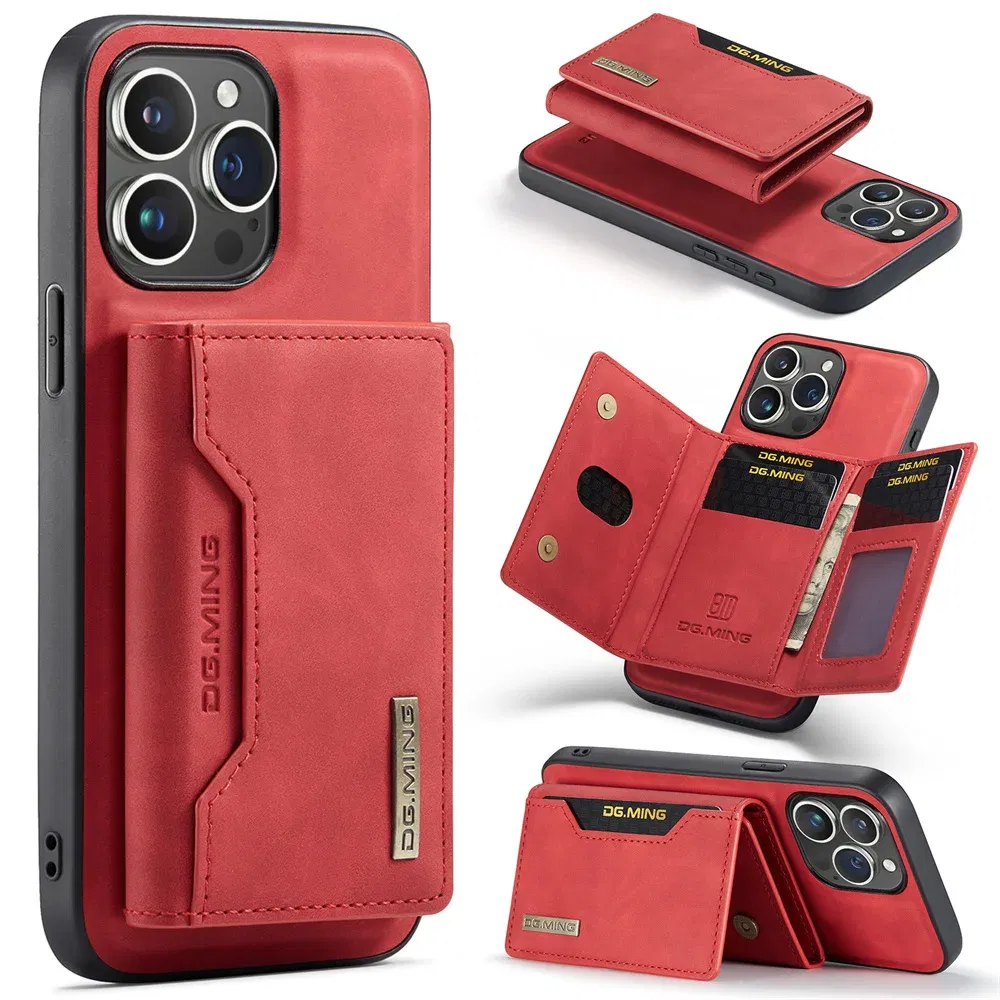 Color: Red, Material: Vinyl - 2 In 1 Case For iPhone 16 15 14 13 12 11 Pro Max Plus XS Max XR 8 Plus SE 2022 Wallet Magnetic Leather Card Holder Pocket Cover