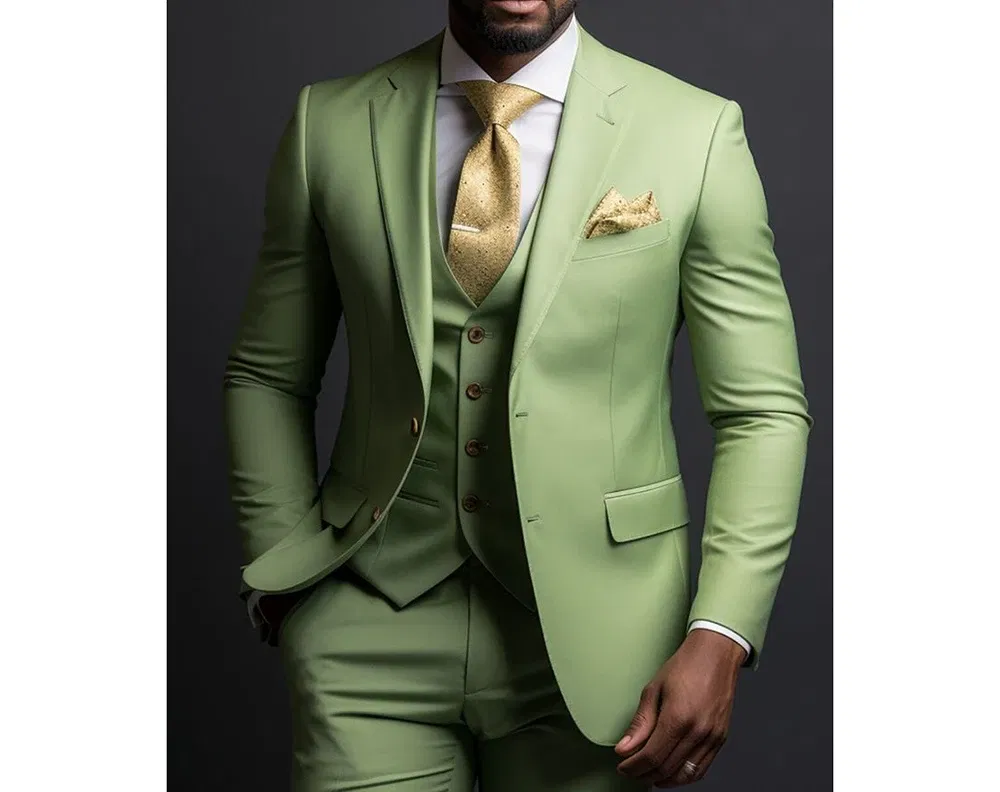 Color: Beige, Size: S - Green Suits for Men Blazer Single Breasted Notch Lapel Slim Fit Luxury Outfit 3 Piece Jacket Pants Vest Wedding Prom Party Terno
