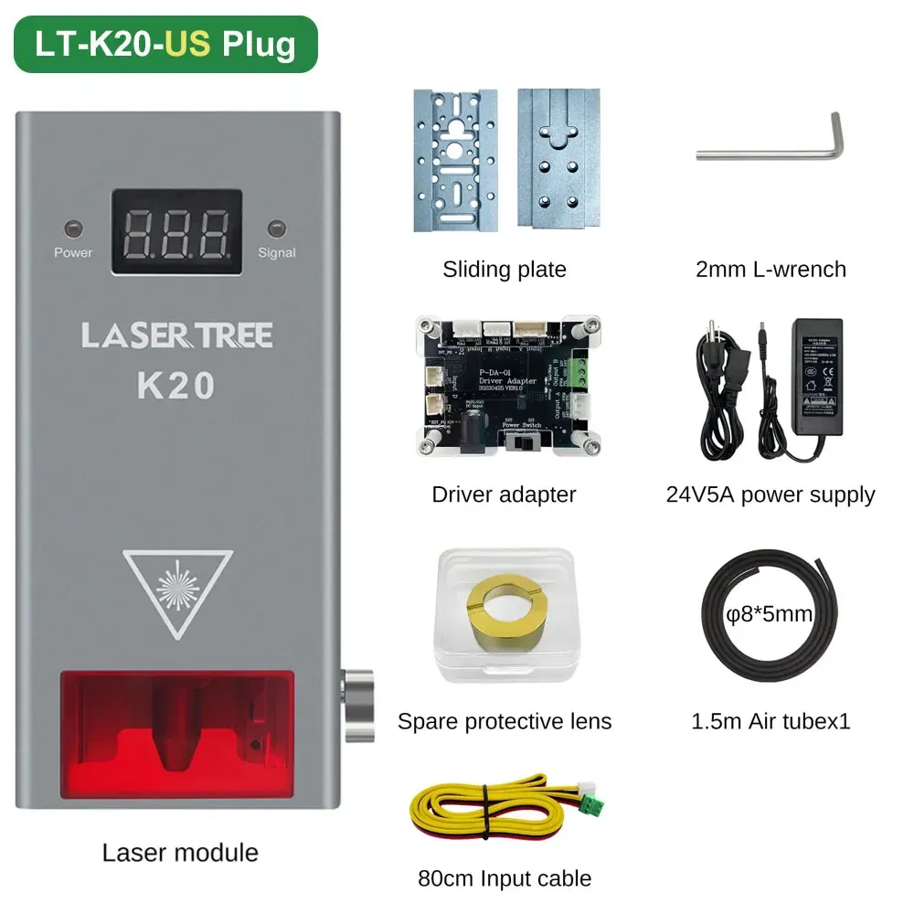 Color: Lake Blue, Size: XS, Ships From: CHINA - LASER TREE K20 20W Optical Power Laser Head with Air Assist TTL Blue Light Module for Laser Machine Cutting Engraving DIY Tools