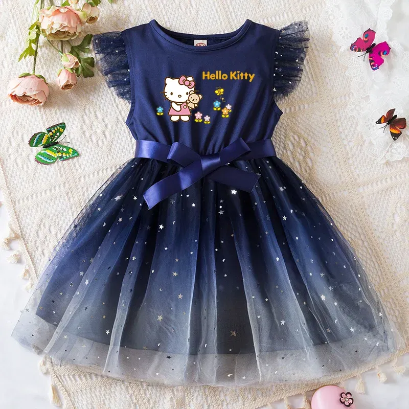 Color: Silver, Kid Size: 2T - Hello Kitty Girls Sequin Tutu Dress with Bow Flutter Sleeves Summer Princess Party Outfit for Toddler Kids 2-6 Years