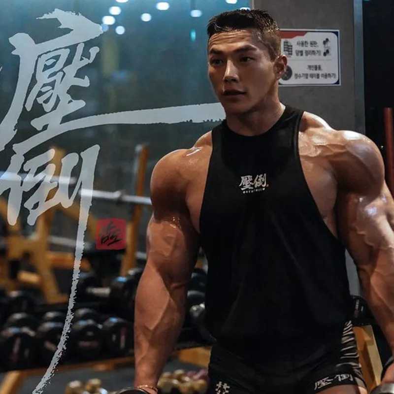 Color: SKY BLUE, Size: XL - Summer New Figure Sports Vest Men's Cotton Elastic Training Fitness Vest Fashion Basketball Enthusiasts Hot Transfer Logo