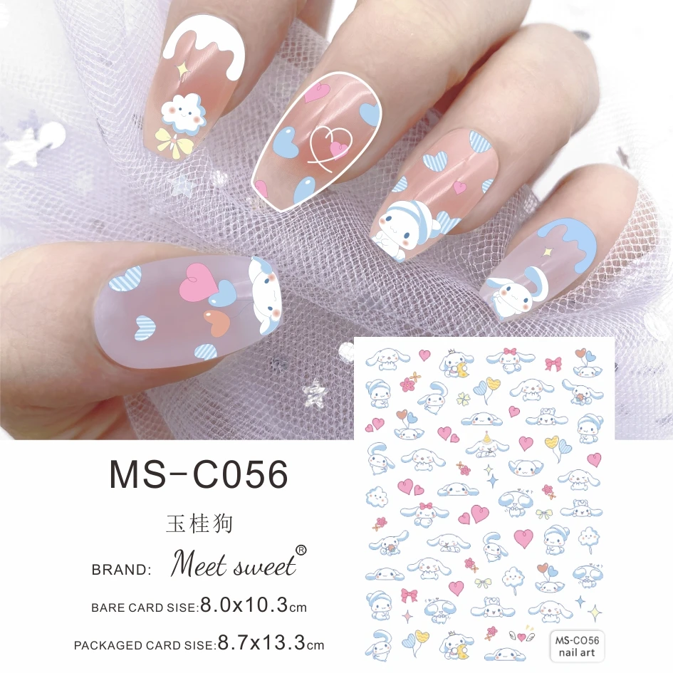 Color: GRAY - 1PCS 3D Cute Chulomi Melody Hello Kitty Cartoon Stickers For Nails Nail Accessories Mickey Mouse Barbie Princess Nail Stickers