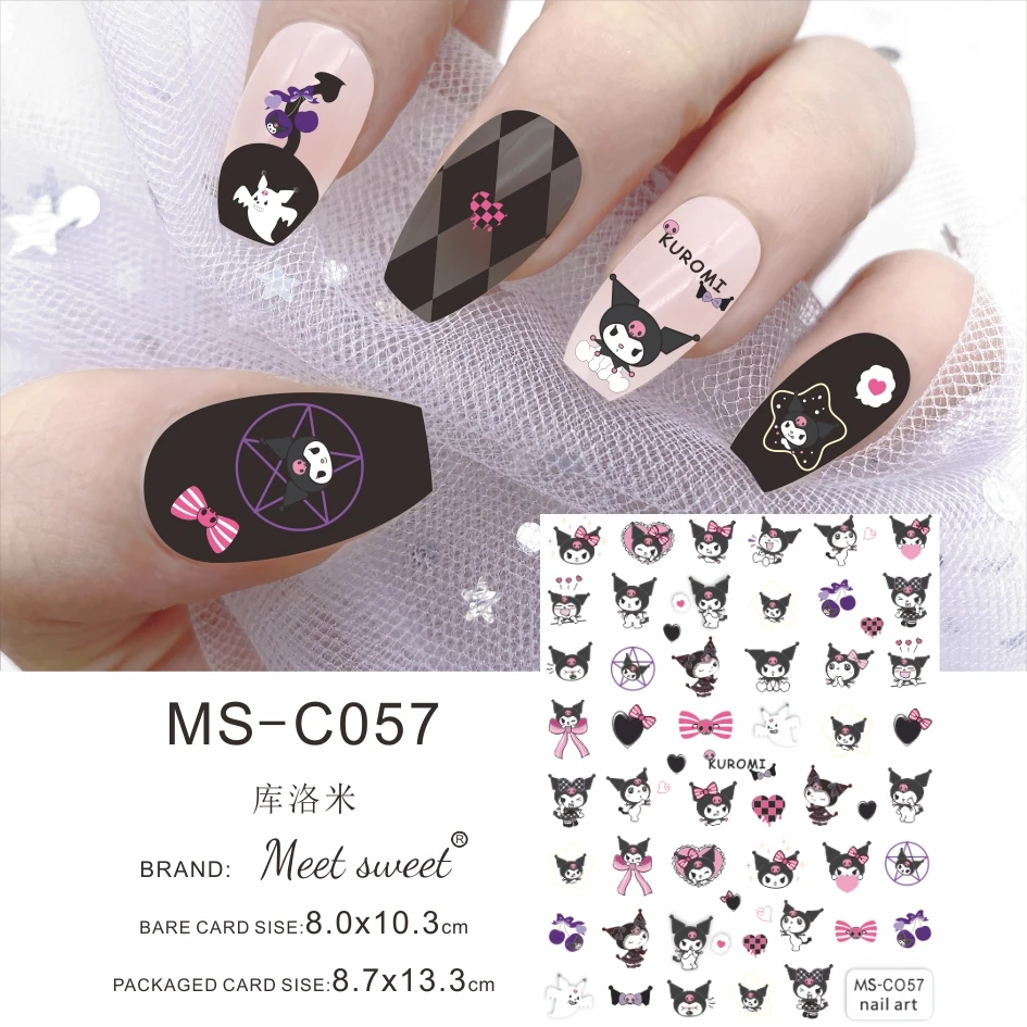 Color: GRAY - 1PCS 3D Cute Chulomi Melody Hello Kitty Cartoon Stickers For Nails Nail Accessories Mickey Mouse Barbie Princess Nail Stickers