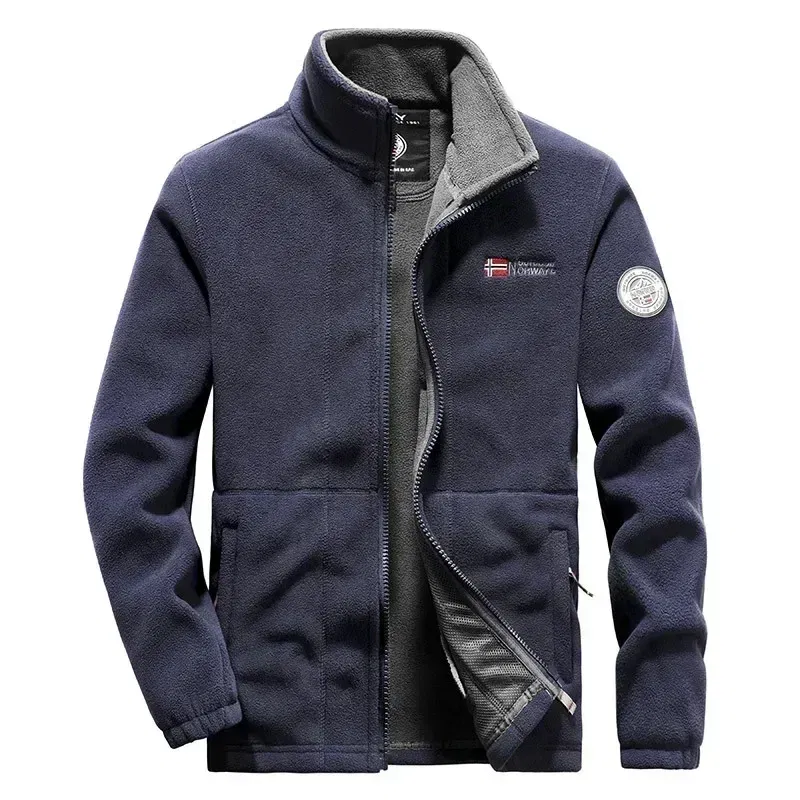 Color: Beige, Size: M - Men Fleece Jacket Pockets Thicken Polar Norway Ski Jackets Cold-proof Overcoat Plus Size Outwear Autumn Winter Casual Warm Coat
