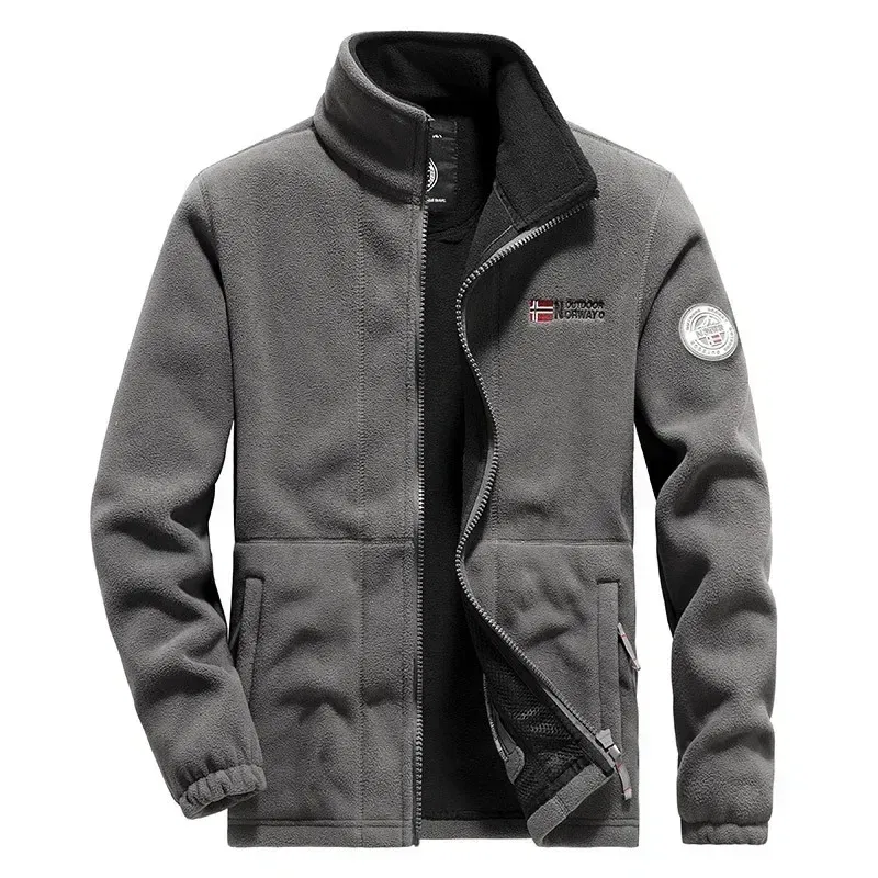Color: Beige, Size: M - Men Fleece Jacket Pockets Thicken Polar Norway Ski Jackets Cold-proof Overcoat Plus Size Outwear Autumn Winter Casual Warm Coat