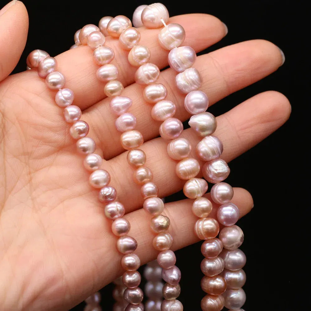 Color: WHITE, Item Diameter: 16mm - Natural Freshwater Real Pearl Beads White Fine pearls Punch Loose Beads for DIY Women Elegant Bracelet Necklace Jewelry Making