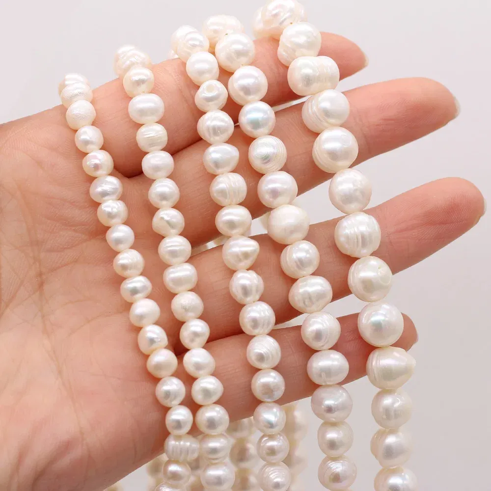 Color: WHITE, Item Diameter: 16mm - Natural Freshwater Real Pearl Beads White Fine pearls Punch Loose Beads for DIY Women Elegant Bracelet Necklace Jewelry Making