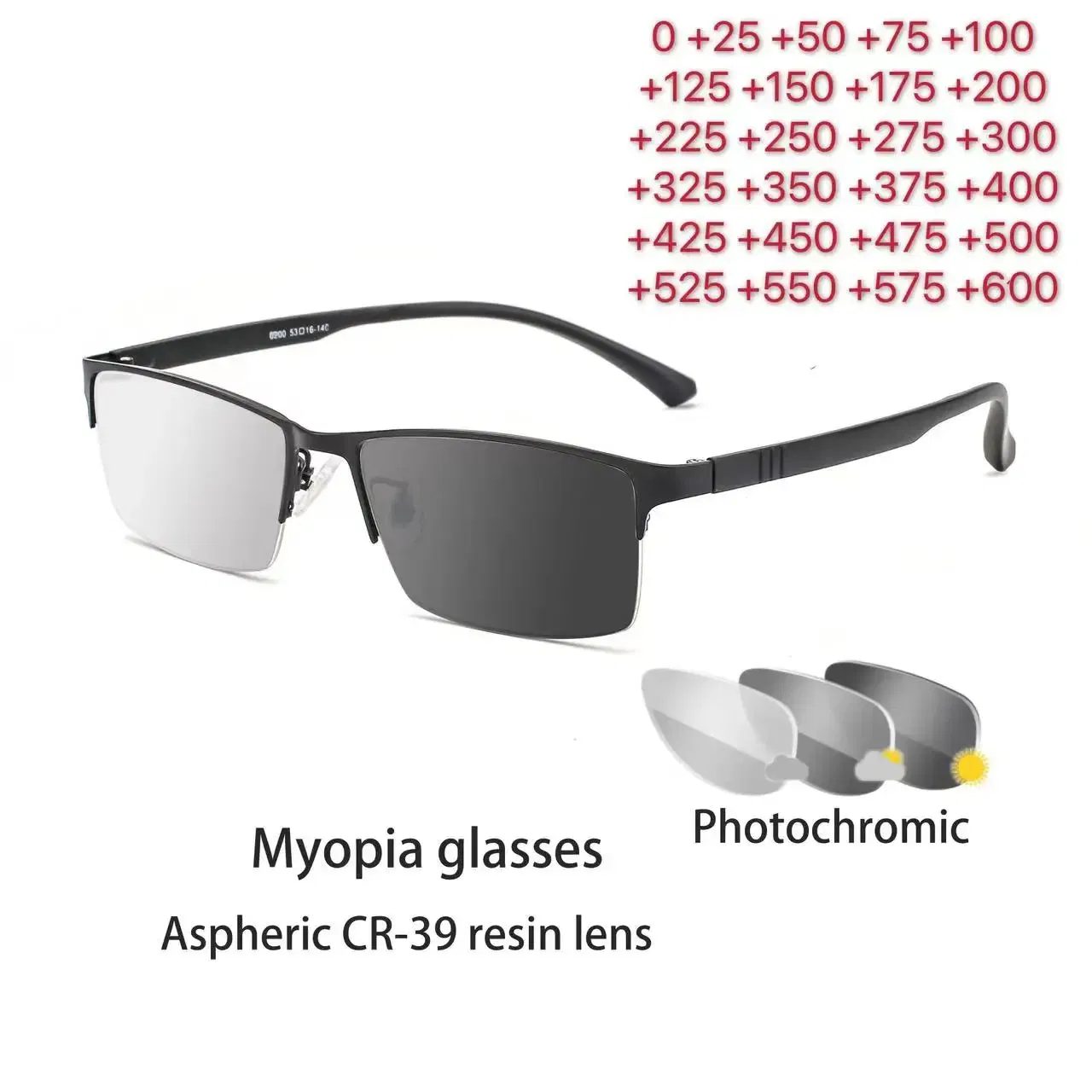 Frame Color: GRAY, Ships From: CHINA, Eye Prescription: +25 - Photochromic Sunglasses Chameleon Lens Myopia Blue Light Blocking Men's Computer Glasses Game for Sight +0.50 +0.75 +175 +2.5 +6