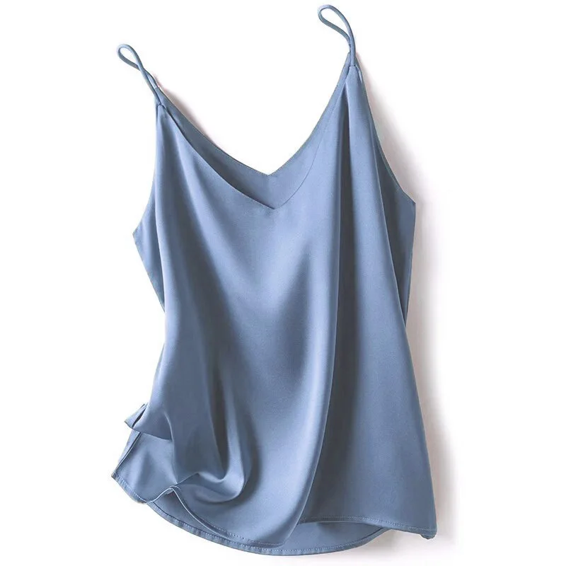 Color: GRAY, Size: XL - 2024 Summer Camisole Slim Vest Sexy Women Sleeveless V-Neck Gray Tee Tank Tops Female Solid Black/White Korean Crop Tops Y2k