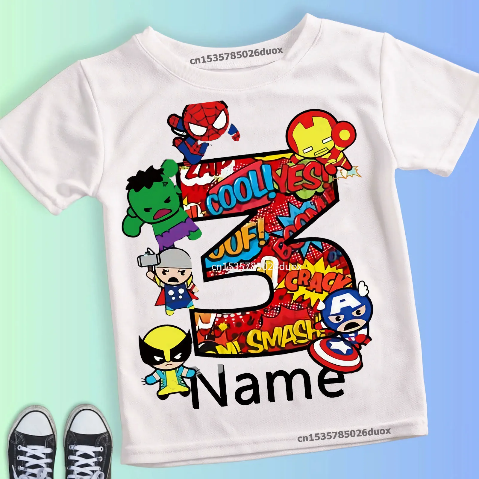 Color: Blue, Kid Size: 6T - Summer 2024 3 4 5 6 7 8 9 Marvel SuperHero Birthday Girl Short Sleeved T-shirt The Avengers Personalize Name Birthday Boy Shirt
