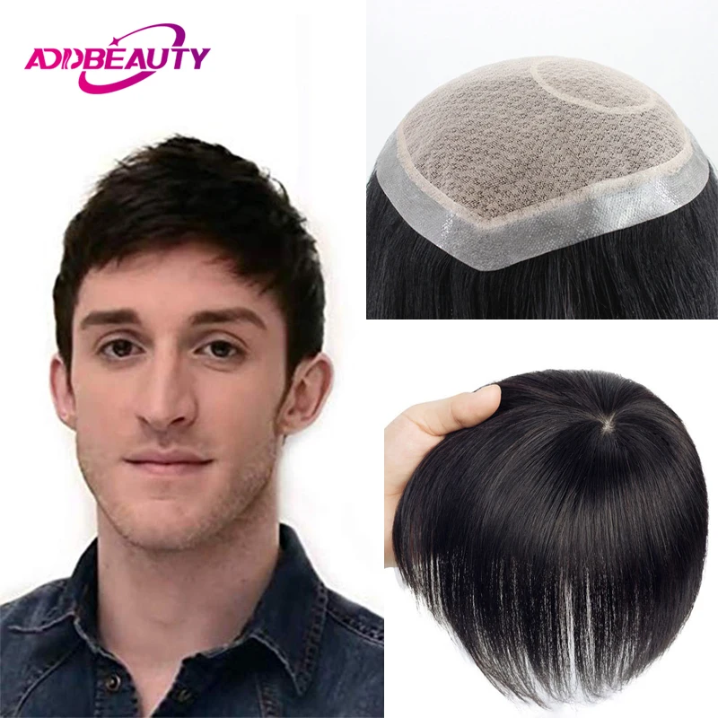 Toupee Color: 30R#, Toupee Density: 110%, Length: 6 inches - Silk Base Men's Capillary Prosthesis Swiss Lace PU Base Man Toupee 100% Remy Human Hair Wigs Straight Hair System Natural Hair