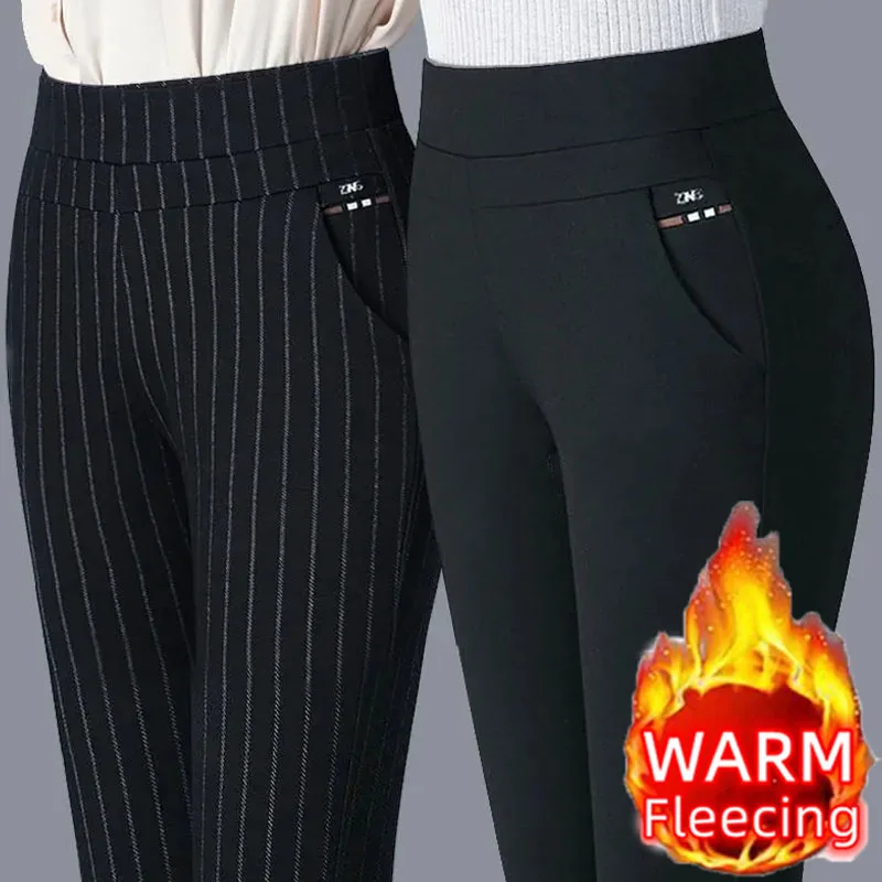 Color: Ivory, Size: XL - Thin & Thick Warm Winter Pencil Pants Womens Snow Plush Strench Lady OL SkinnyTrousers Femal Thichen Slim  Clothing Leggings