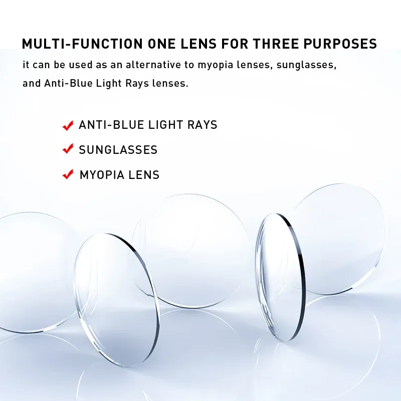 Lenses Color: GRAY, Lens Index: 1.61 - CLLOIO Photochromic Anti Blue Light Series Hyperopia Myopia Lens 1.56 1.61 1.67 1.74 Prescription CR-39 Resin Aspheric Lenses