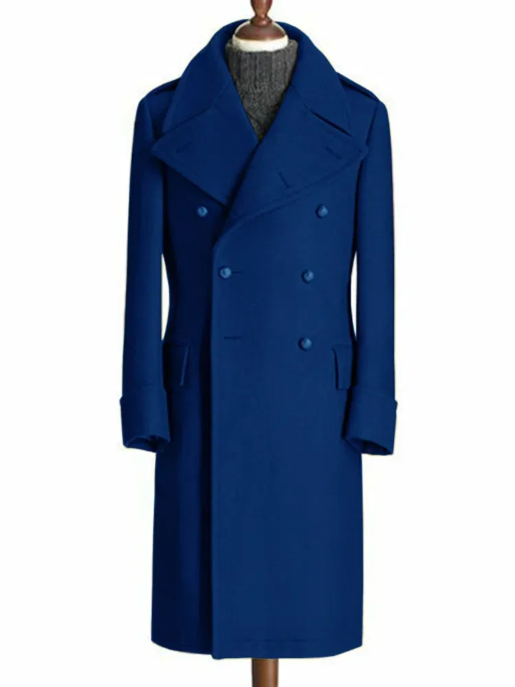 Color: ROYAL BLUE, Size: 4XL - Windbreak Men's Jacket Wool Long Coat Lapel Double Breasted Men's Trench Coats Windbreakers Jackets Man Winter 2023 Martens Male