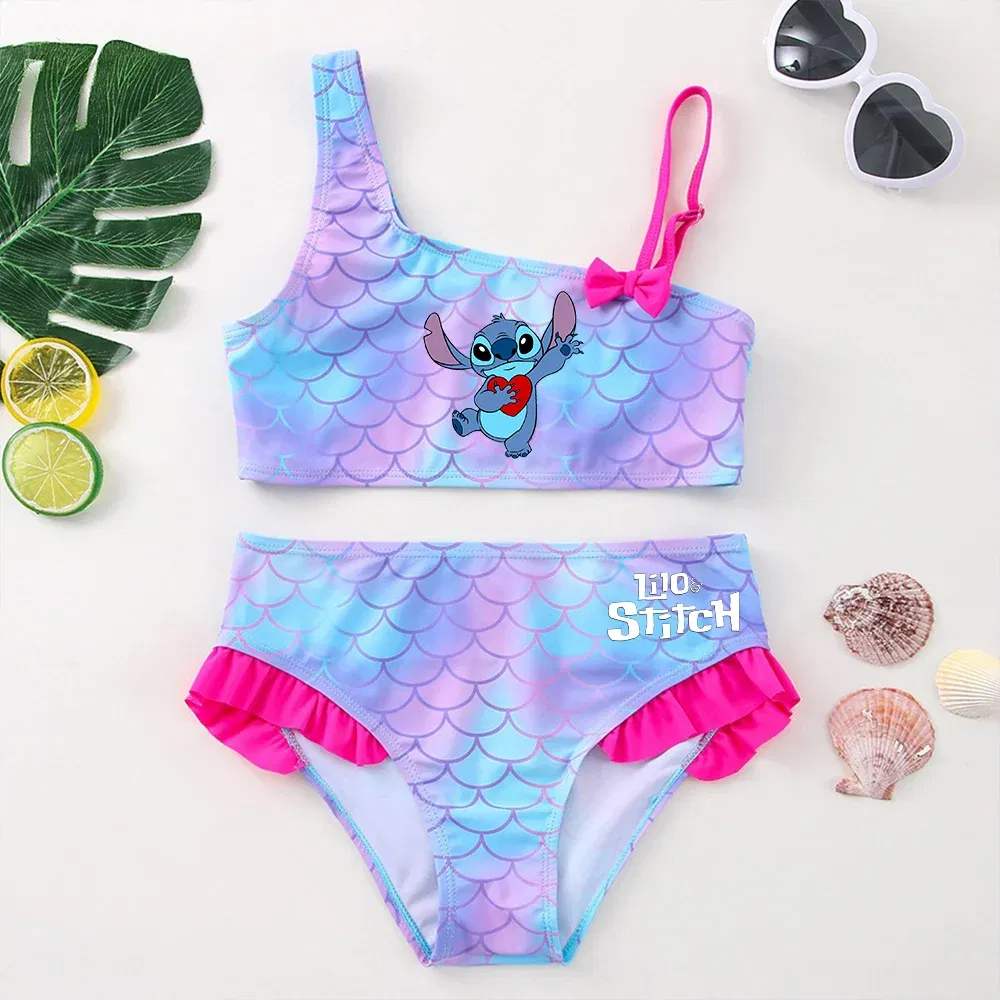 Color: Light  Blue, Size: S - Lilo Stitch Girls Swimsuit One-Piece Bathing Suits Children's Dresses Summer Swimwear Beach Suit Kids Wear Fashion Mermaid Fish