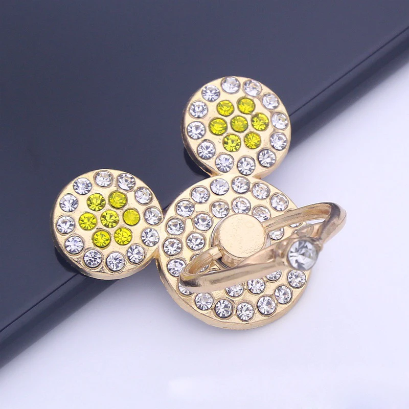 Color: black - Cute Anime Mickey Mouse Minnie Phone Finger Ring Holder With Diamond Kawaii High Quality Mobile Stand For Iphone 13 14 Huawei