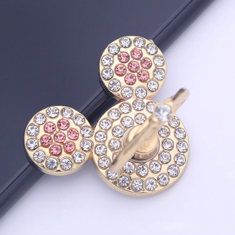 Color: black - Cute Anime Mickey Mouse Minnie Phone Finger Ring Holder With Diamond Kawaii High Quality Mobile Stand For Iphone 13 14 Huawei