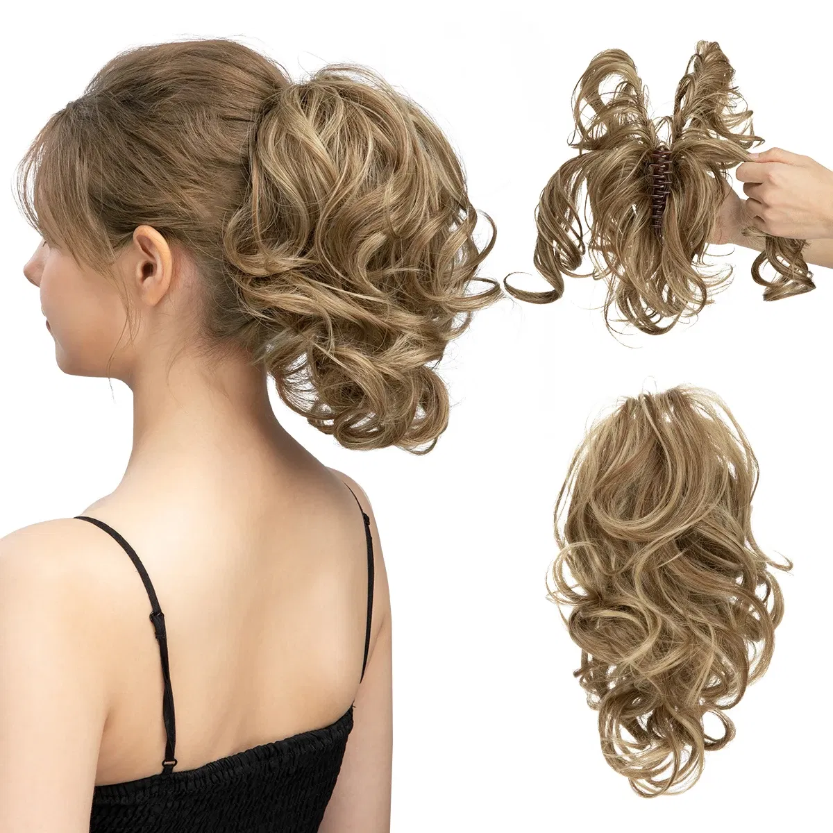 Color: P1B/30, Bulk Buy: 1pc - Synthetic Diy Claw Clip In Ponytail Hair Extensions Hairpiece Hair Bun Fake Black Blonde Natural Hair False Pigtail for Women