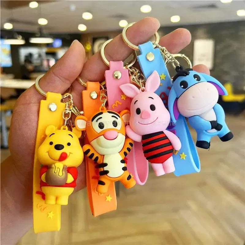 Color: Tan - Wholesale Anime Disney Keychain Mickey Mouse Minnie Lilo & Stitch Cartoon Keyring Kawaii Key Chain Car Pendant Kids Toys Gifts