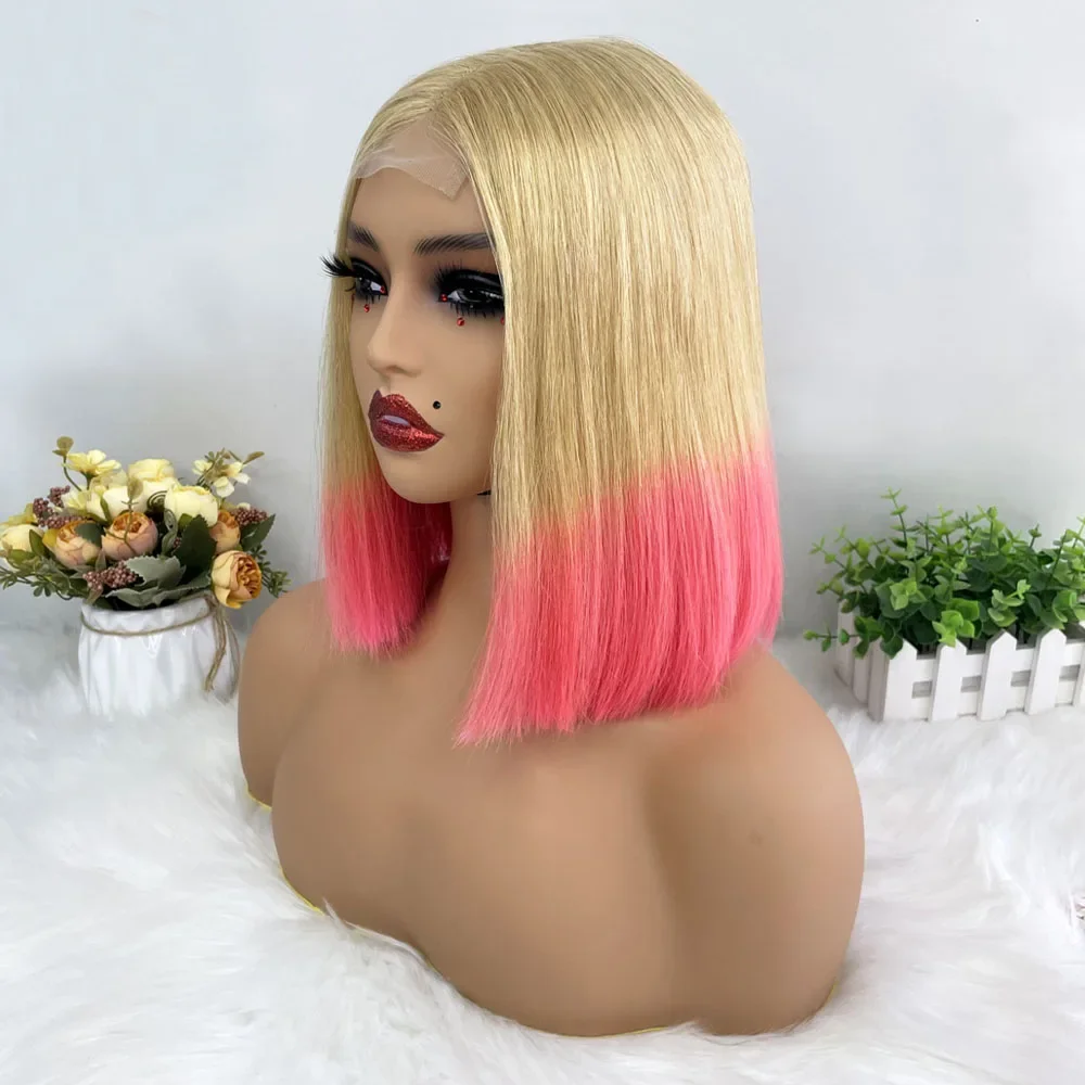 Hair Color: #22, Stretched Length: 10inches, Density: 100% - 250% Density Super Double Drawn Bob Wig Human Hair Gray Brazilian Straight 2x6 Glueless Lace Closure Wigs For Women Pre Plucked
