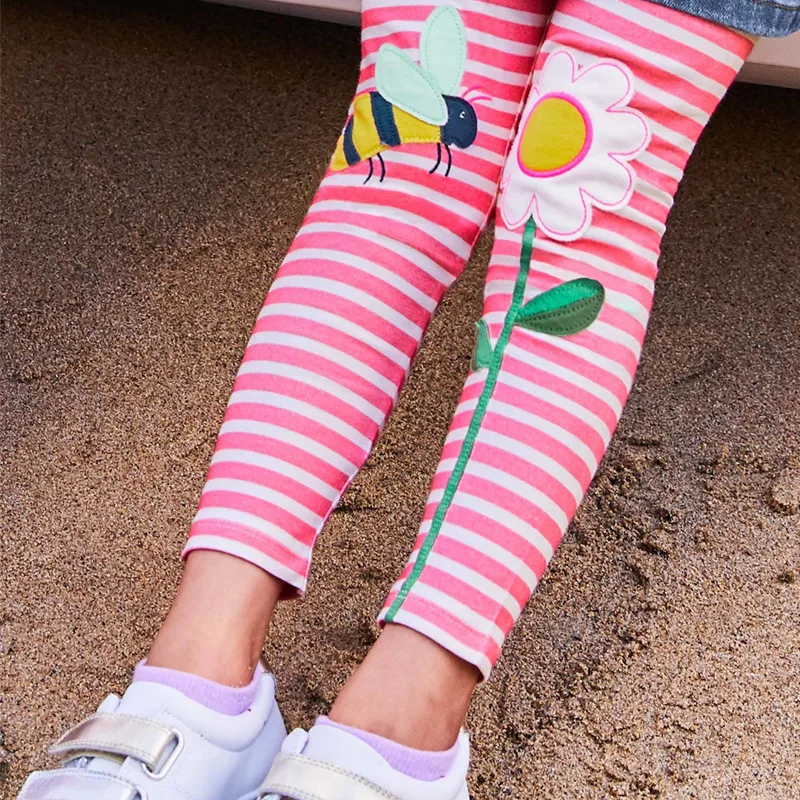 Color: Pink, Kid Size: 6T - Jumping Meters New Arrival Girls Leggings Pant With Bee Embroidery Fashion Stripe Kids Skinny Pants Toddler Kids Pencil Pant