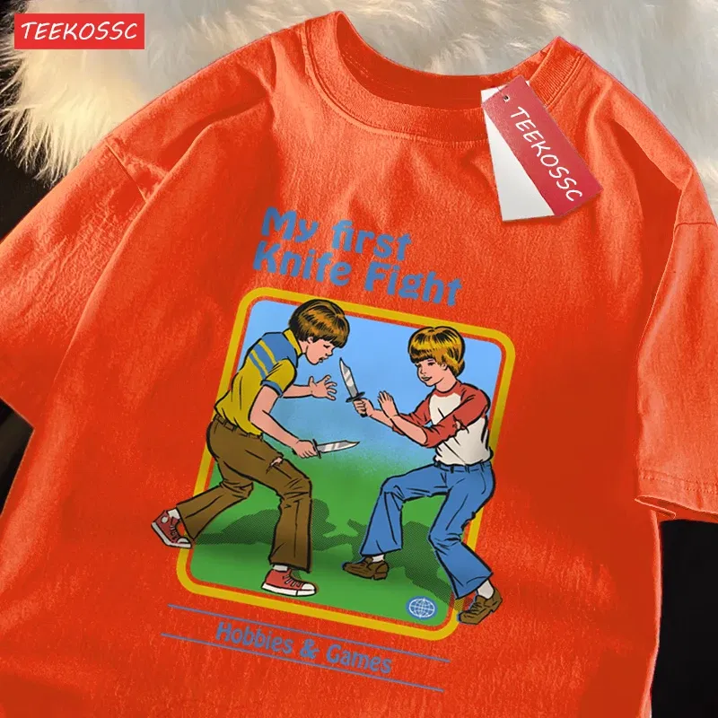 Color: Blue, Size: L - My First Knife Fight Hobbies Games Print Tshirts Men Women Soft Short Sleeve Summer Casual Cotton Oversized Loose Street T Shirt