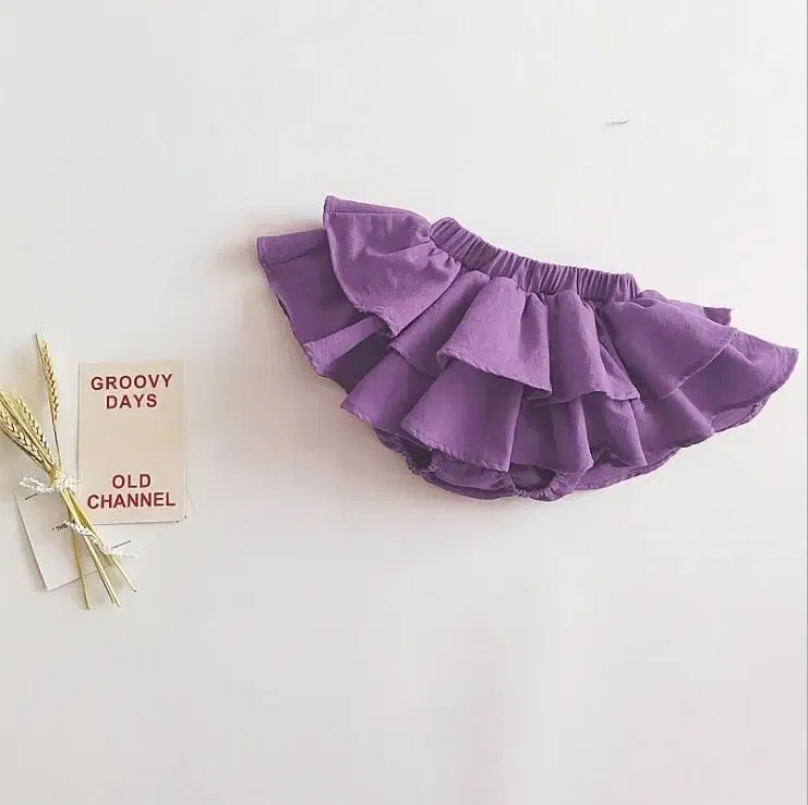 Color: PURPLE, Kid Size: 3T?€?€·?¤–运动?‰ - Double Layers Ruffles Lace Baby Skirt Pants Summer Cotton Linen Kids Pettiskirt Toddler Dancing Wedding Clothing Tutu Skirt