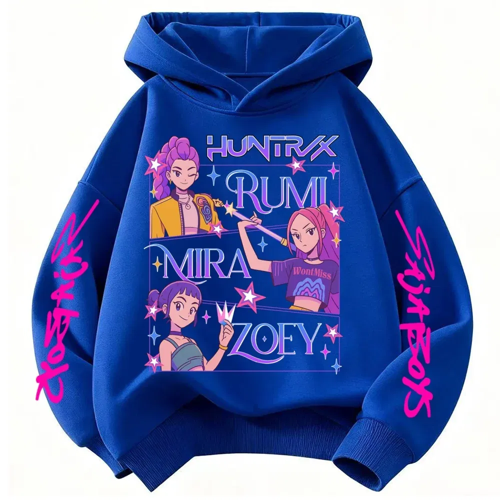 Color: Blue, Kid Size: 4 - Children's Hoodies KPop Demon Hunters tops Boy Girls Coat Casual Toddle Sweatshirr white pink child 3-12 year the Spring Autumn