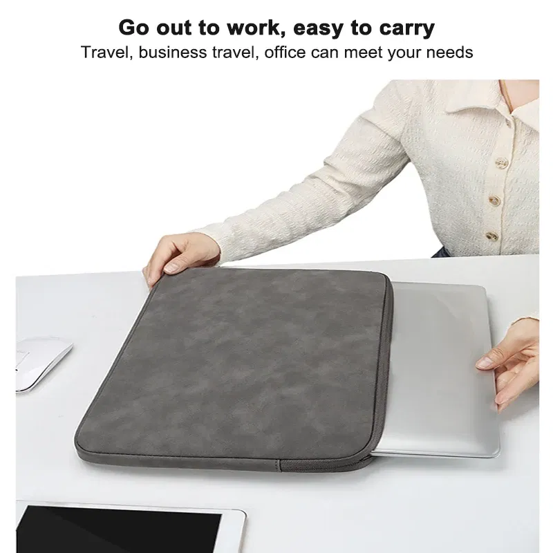 Color: Beige, Size: 14-inch - Waterproof Leather Laptop Bag Sleeve 13 14 15 Inch Case For MacBook Air Pro 13.3 15.4 Xiaomi HP Dell Acer Notebook Computer Case