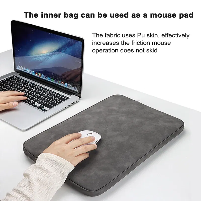 Color: Beige, Size: 14-inch - Waterproof Leather Laptop Bag Sleeve 13 14 15 Inch Case For MacBook Air Pro 13.3 15.4 Xiaomi HP Dell Acer Notebook Computer Case