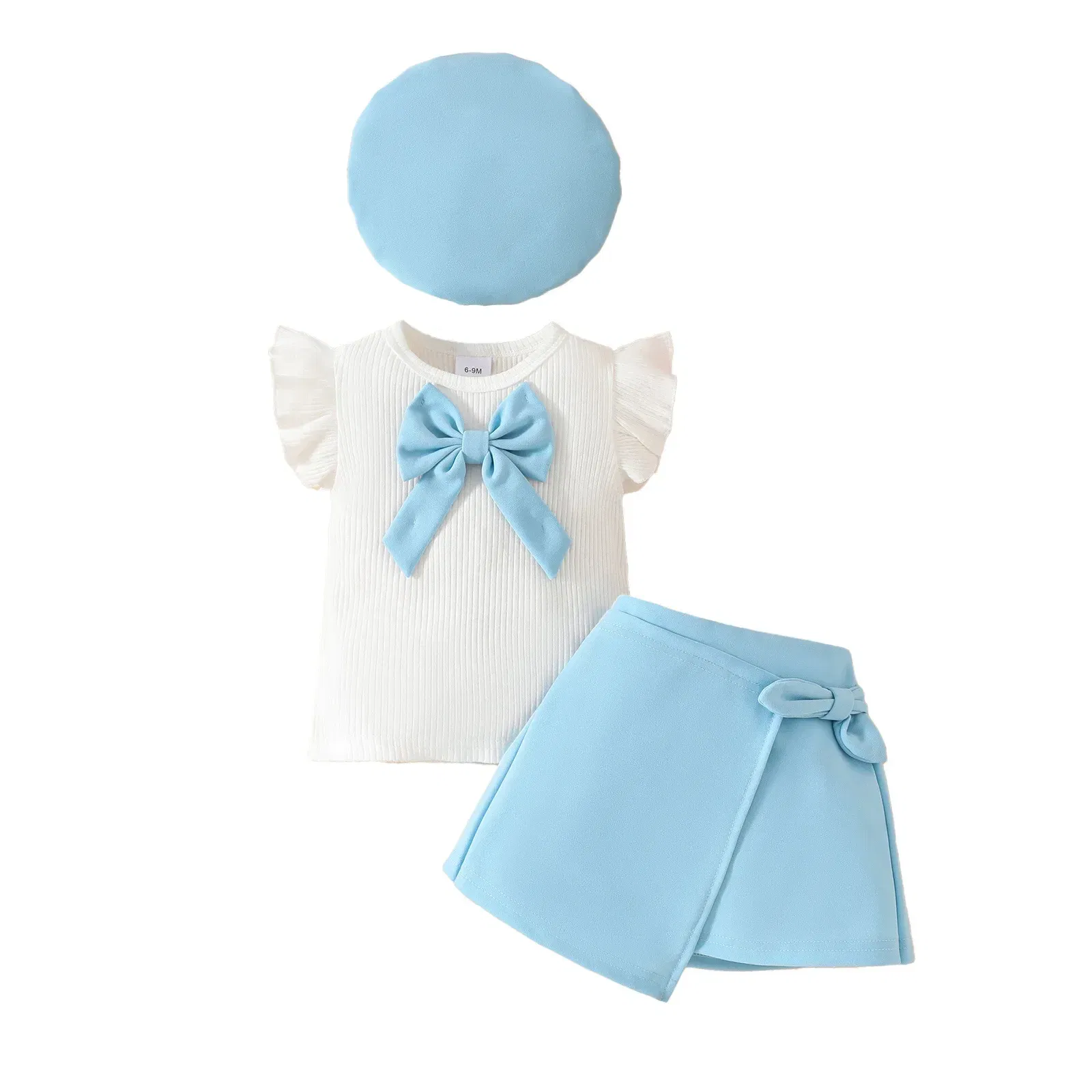 Color: WHITE, Kid Size: 12M - Baby Girls Clothes New Year Set 0-3Y Long Sleeve Big Bow Top Irregular Skirt and Beret 3Pcs Toddler Christmas Clothes