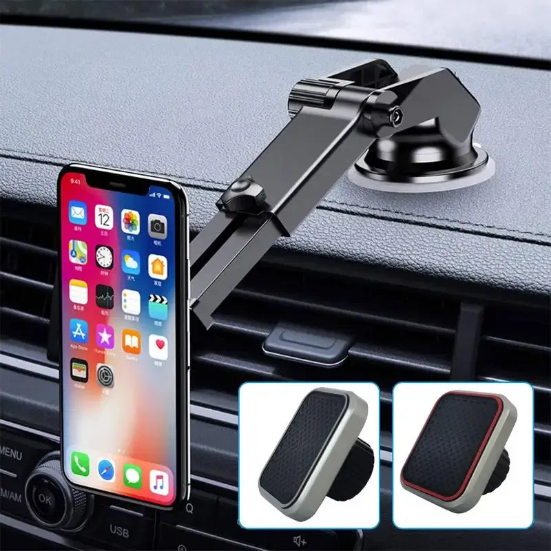 Ships From: United States, Color: Red - Magnetic Phone Holder For Car Windscreen, Suction Cup Base Robotic Arm Phone Bracket for Car Dashboard, 360 Degrees Rotation