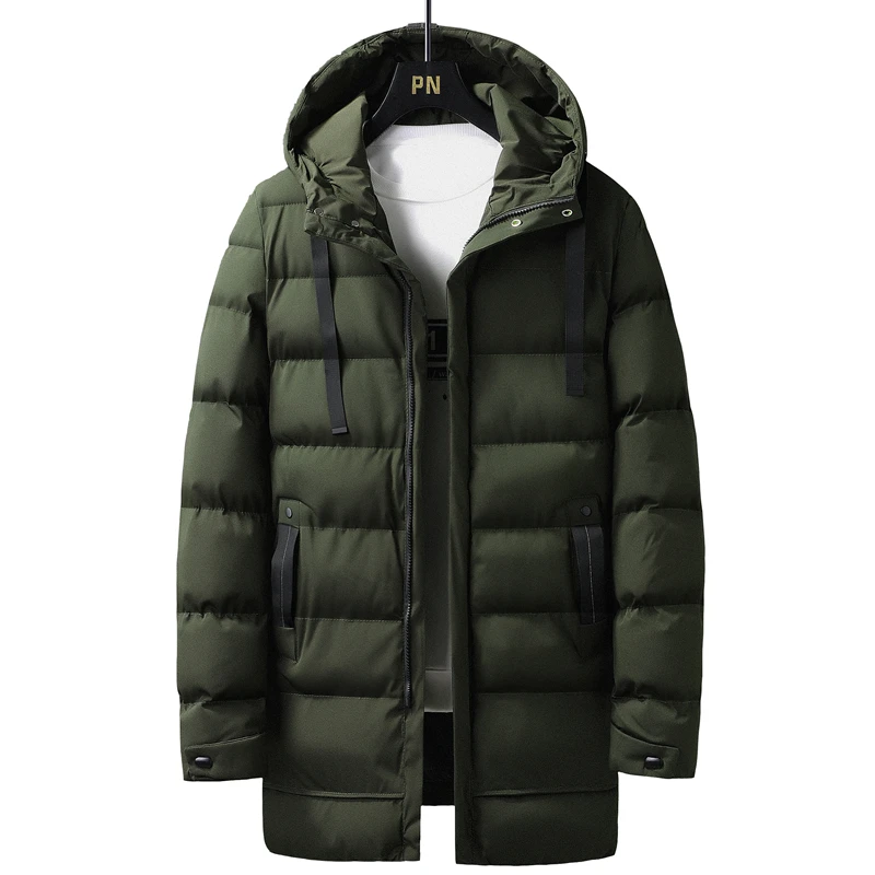 Color: army green, Size: XXL - 7xl Plus Size Padded Parkas Men Thick Warm Coats Solid Warm Cotton Long Coats Windbreaker Winter Outerwear 6xl Thermal Jacket