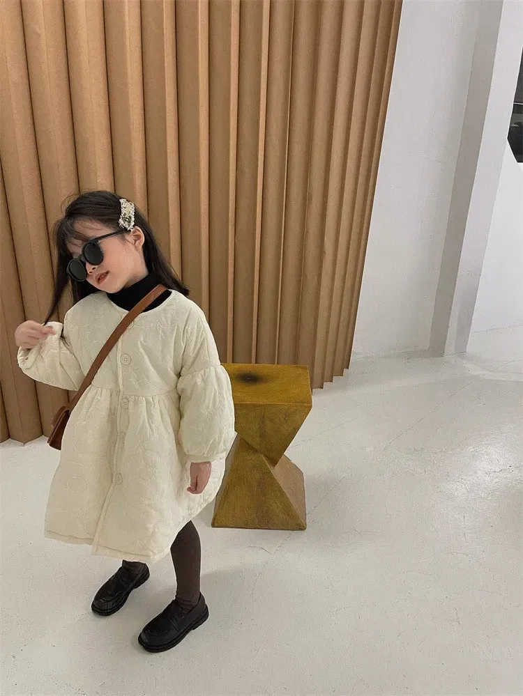 Color: black, Kid Size: 6T - Children's Coats Autumn and Winter Coat with Floral Embroidery Puffed Sleeves Girls Coat Baby Girl Winter Clothes