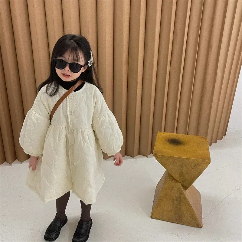 Color: black, Kid Size: 6T - Children's Coats Autumn and Winter Coat with Floral Embroidery Puffed Sleeves Girls Coat Baby Girl Winter Clothes