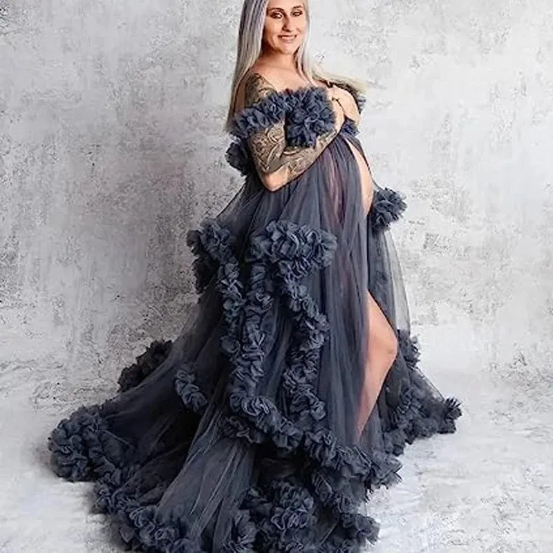 Color: Gold, Maternity Size: S, Ships From: CHINA - Tulle Long Maternity Dress Photoshoot  п?»?°?‚ь?µ  photography dresses baby shower dresses for pregnant woman  п?»?°?‚ь?µ д?»я ?±?µр?