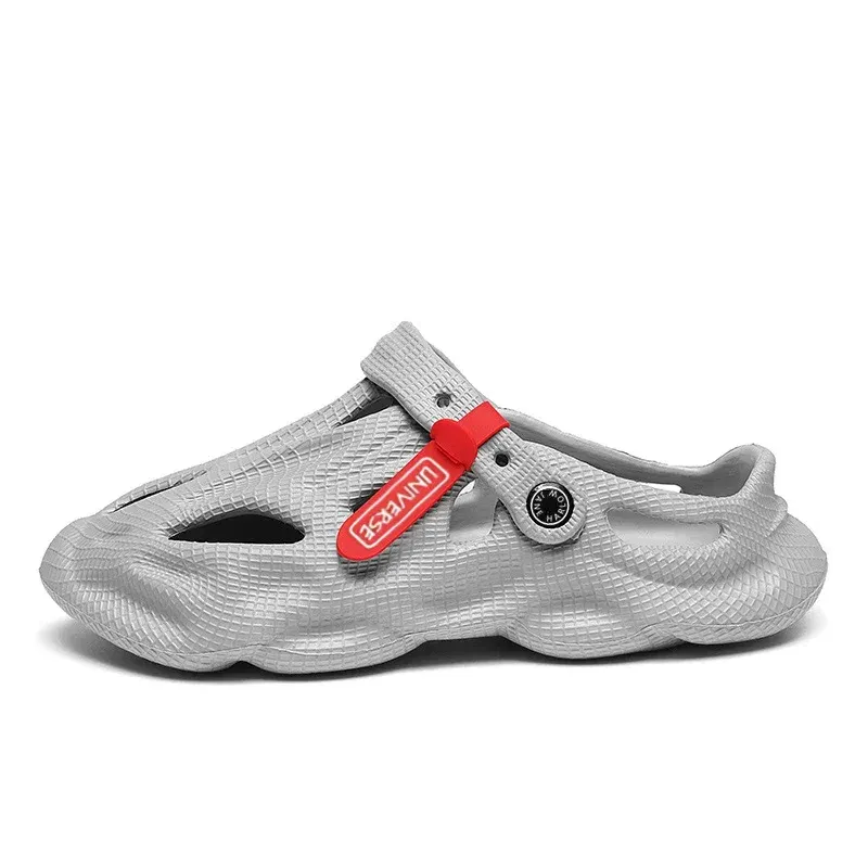 Color: GRAY, Shoe Size: 44 - Summer Men's Clogs Sandals Lightweight Breathable Anti-slip Beach Slippers Men Outdoor Slippers Clogs Anti-slip Beach Slippers