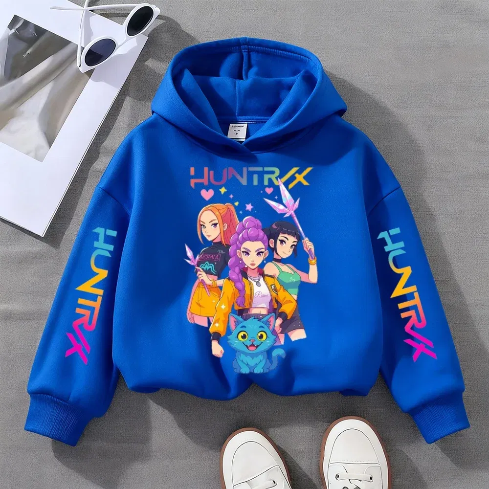Color: SKY BLUE, Kid Size: 140 - KPOP Demon Hunters Children's Sweatshirt Girls' Clothes Girls' Sweatshirt autumn 2024 New Cute Fashion Hoodie