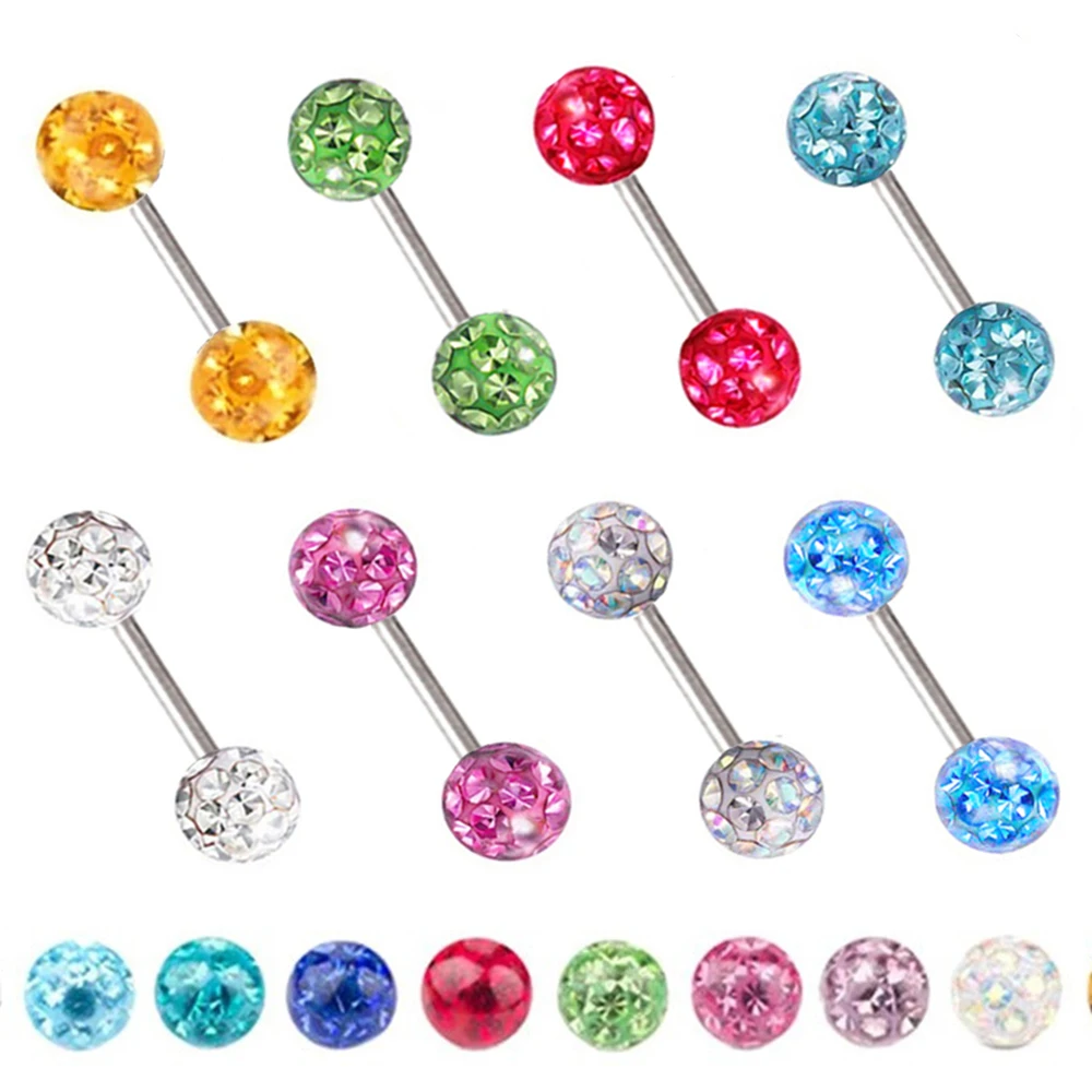 Metal color: Silver, Main Stone Color: WHITE - 16g 1.2mm Coated Crystal Steel Ear Stud Tragus Helix Cartilage 3/4/5mm CZ Ball 6/8/10/12/14mm Bar Barbell Piercing