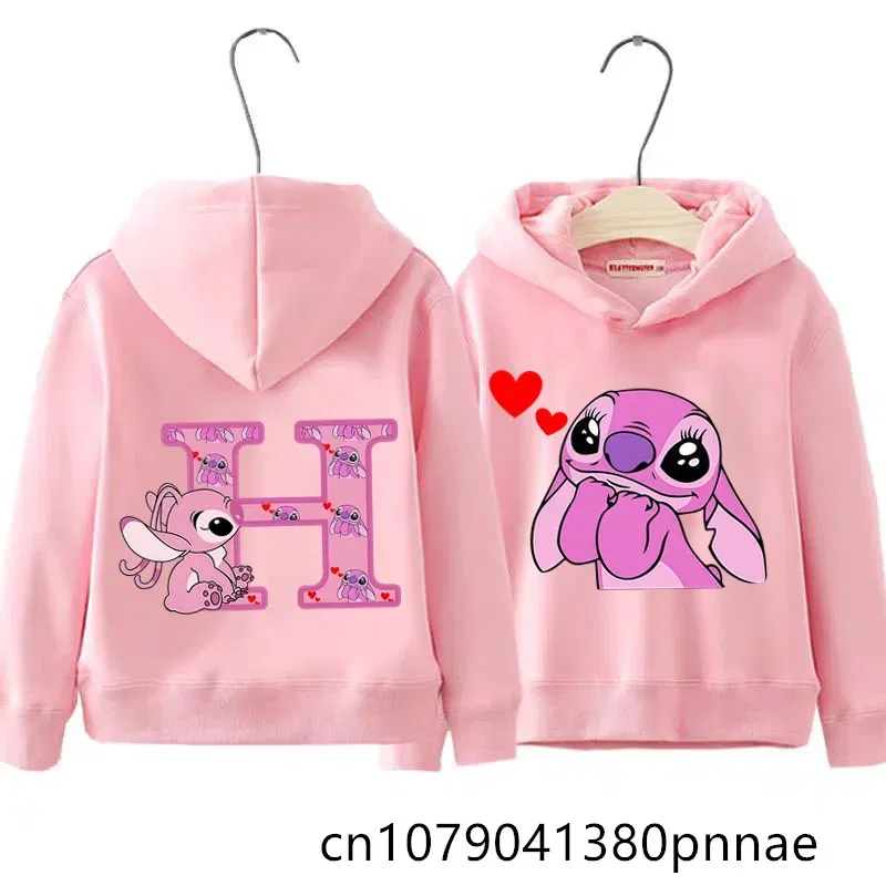 Color: GRAY, Kid Size: 17 - Girls Boys Lilo and Stitch Sportswear Hoodies Casual Fashion Sweatshirts Angel Letter AZ Anime Autumn/Winter Hoodie Kids Hoodies