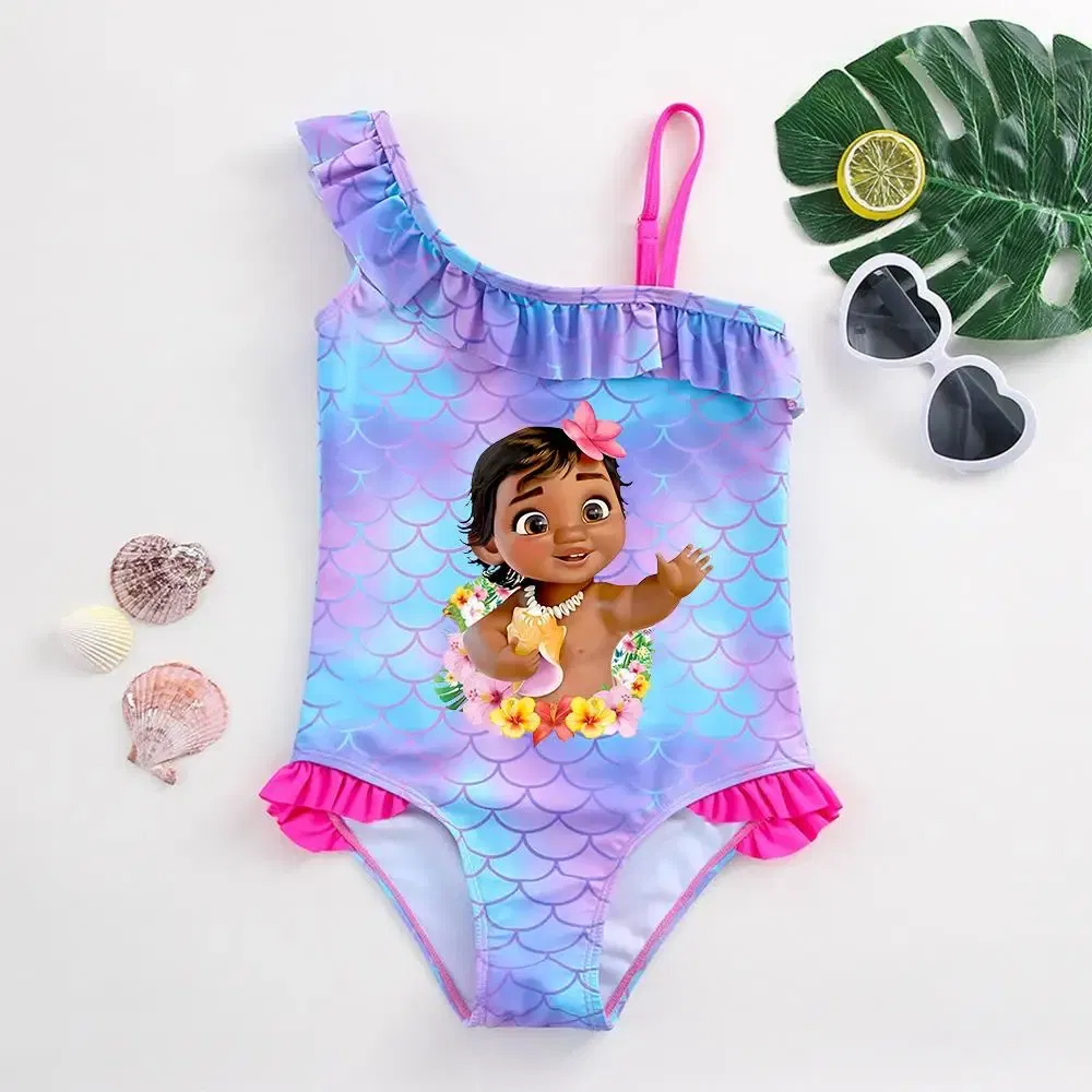 Color: army green, Kid Size: 3M - Moana Baby Girl Mermaid Fish Scale Print Swimsuit One-Piece Swimwear Toddler Bathing Suit Beach Outfit