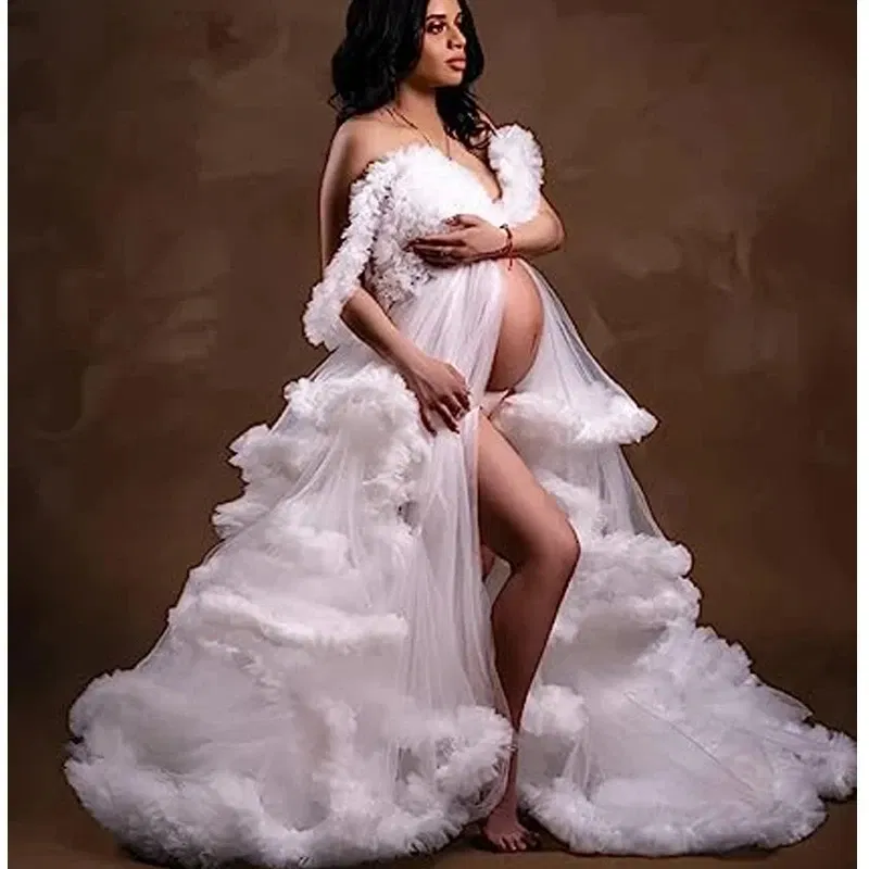 Color: LIGHT GRAY, Maternity Size: XL, Ships From: CHINA - Tulle Long Maternity Dress Photoshoot  п?»?°?‚ь?µ  photography dresses baby shower dresses for pregnant woman  п?»?°?‚ь?µ д?»я ?±?&mi