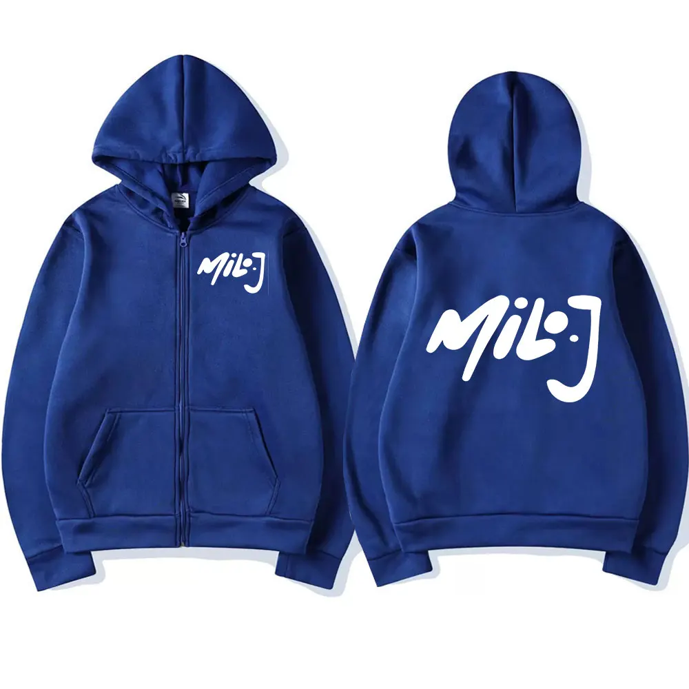 Color: SKY BLUE, Size: XL - Rapper Milo J Logo Merch Zipper Hoodies Men's Women Fashion Hip Hop Zip Up Hooded Sweatshirts Casual Oversized Jackets Pullovers