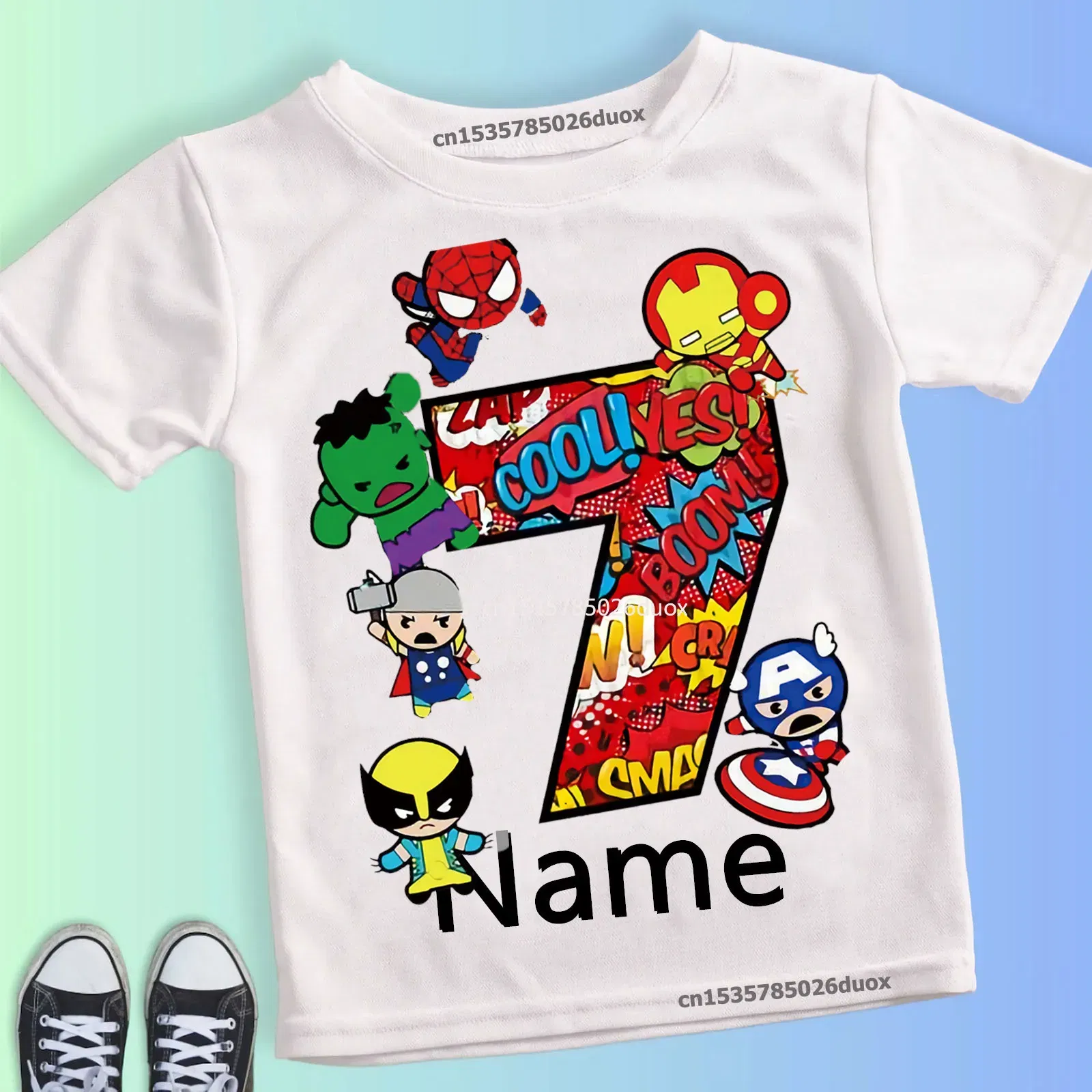 Color: GRAY, Kid Size: 9T - Summer 2024 3 4 5 6 7 8 9 Marvel SuperHero Birthday Girl Short Sleeved T-shirt The Avengers Personalize Name Birthday Boy Shirt