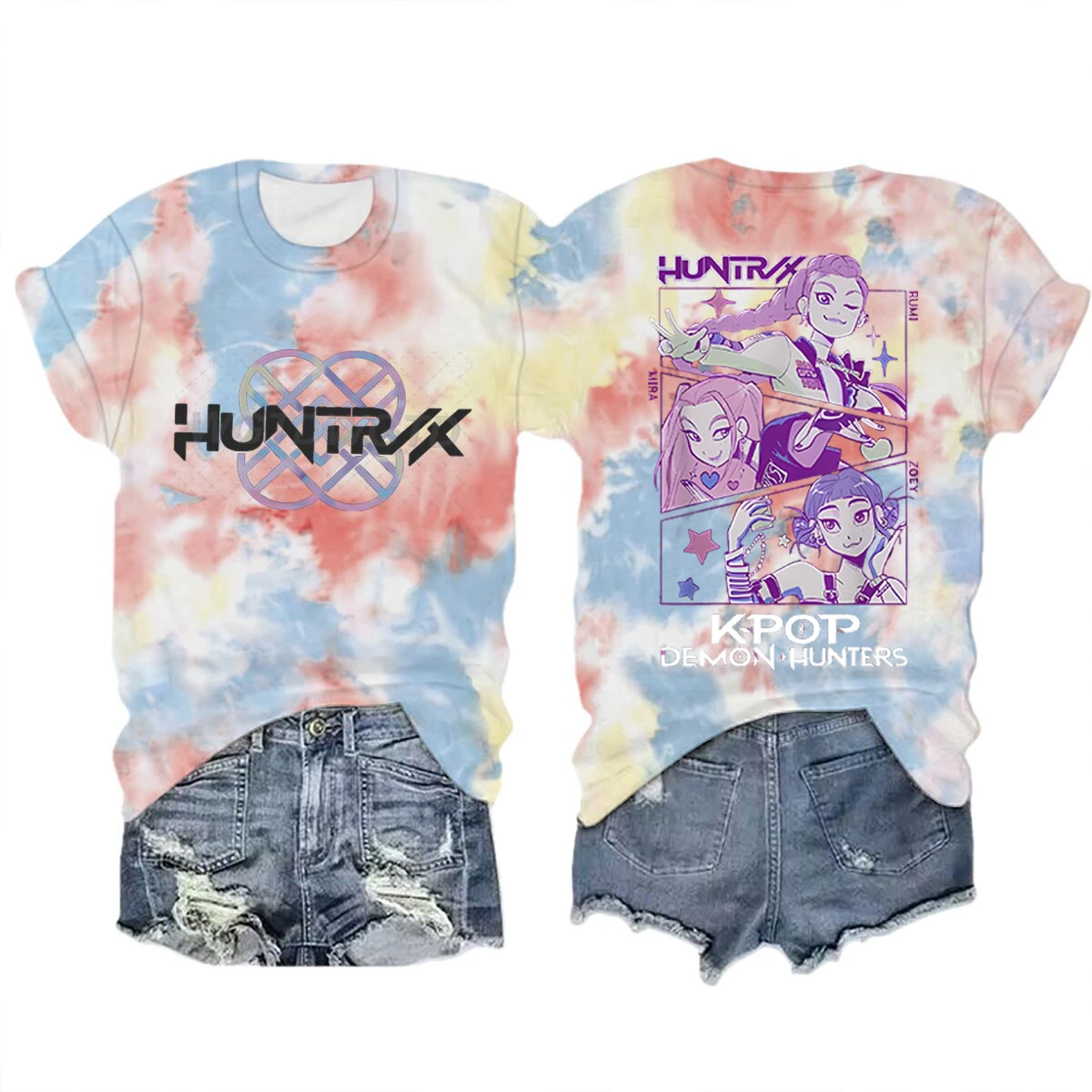 Color: Clear, Size: XXL - Movie Characters T-shirt Tops Tie-dye Men's Women's Clothing Round Neck Short Sleeve T-shirt Street Style T-shirts