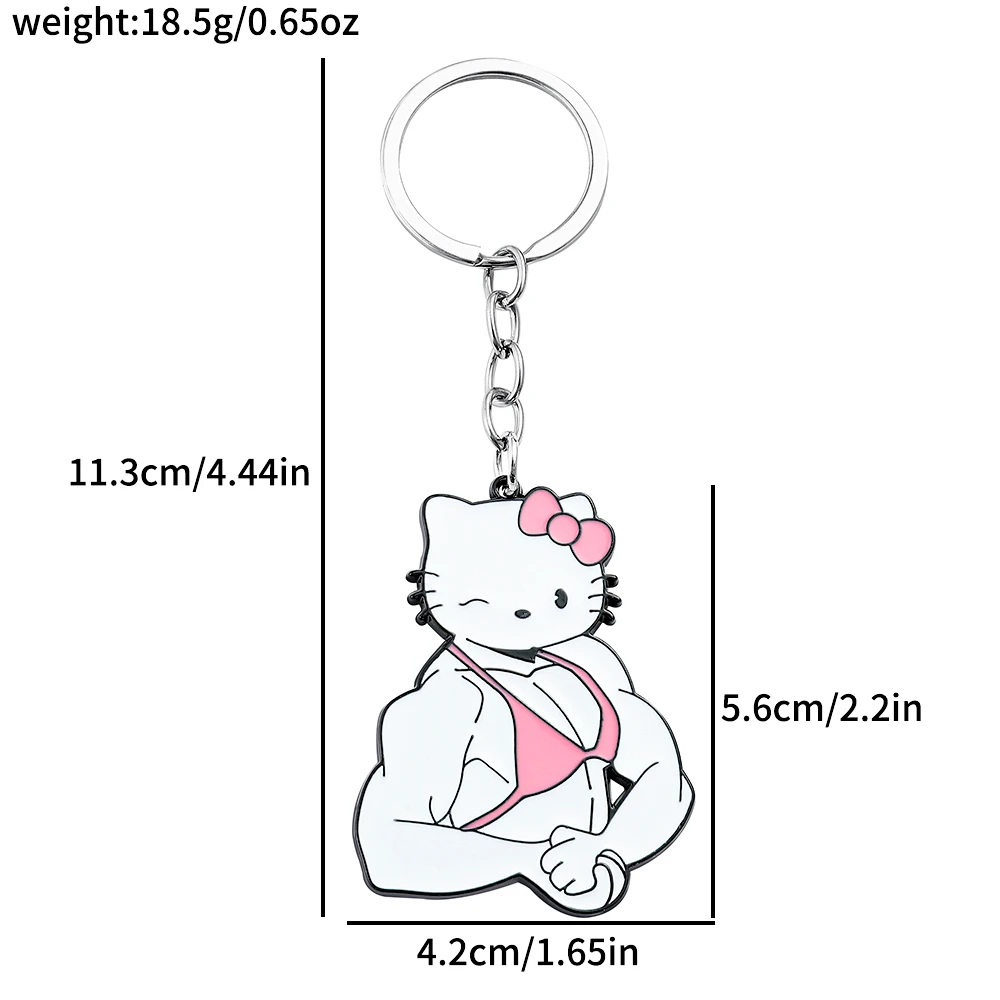 Color: green - Sanrio Kuromi Hello Kitty Keychain Funny Muscle Anime Figure Keychain Girls Backpack Pendant Jewelry Accessories