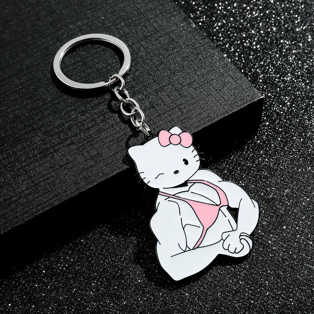 Color: green - Sanrio Kuromi Hello Kitty Keychain Funny Muscle Anime Figure Keychain Girls Backpack Pendant Jewelry Accessories