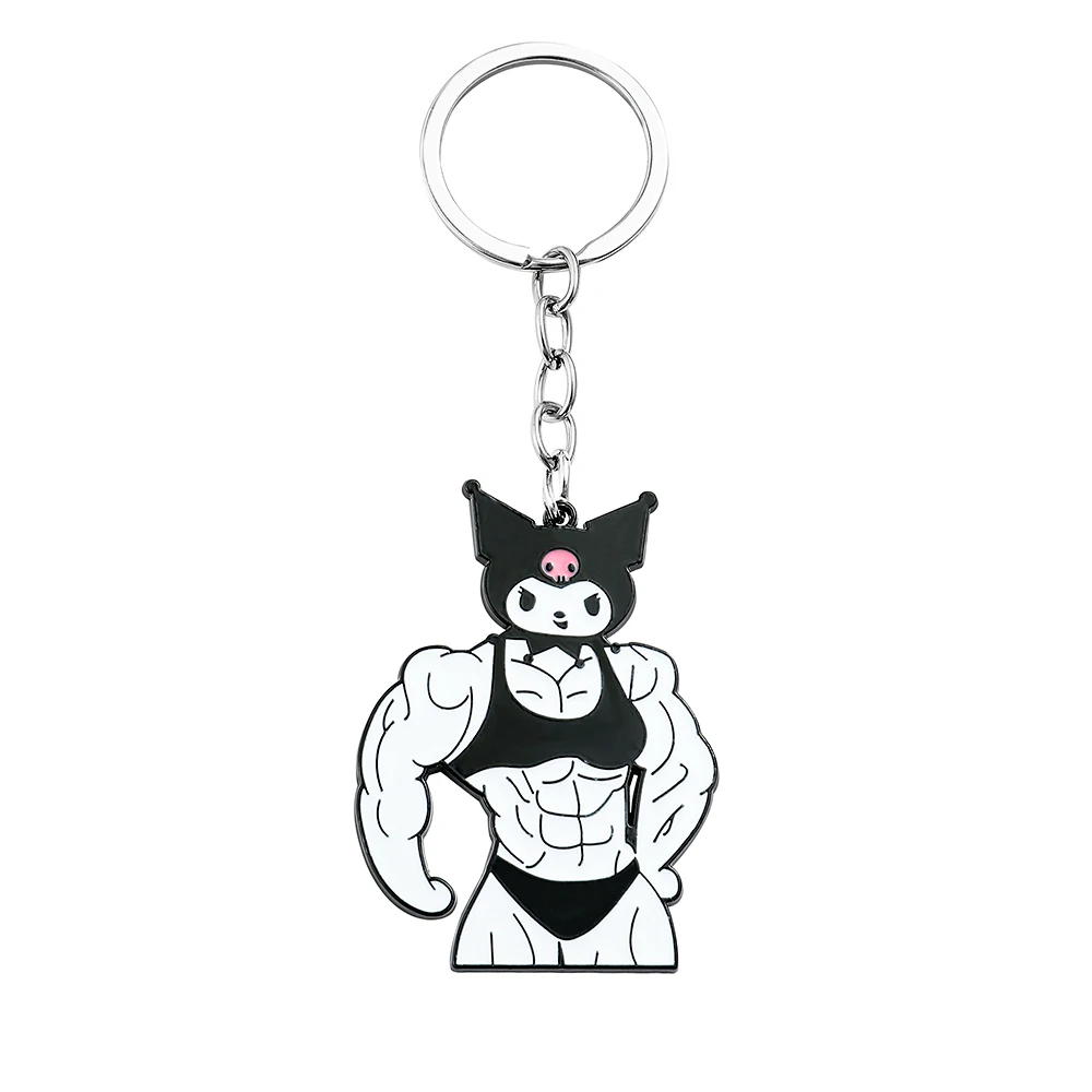 Color: green - Sanrio Kuromi Hello Kitty Keychain Funny Muscle Anime Figure Keychain Girls Backpack Pendant Jewelry Accessories