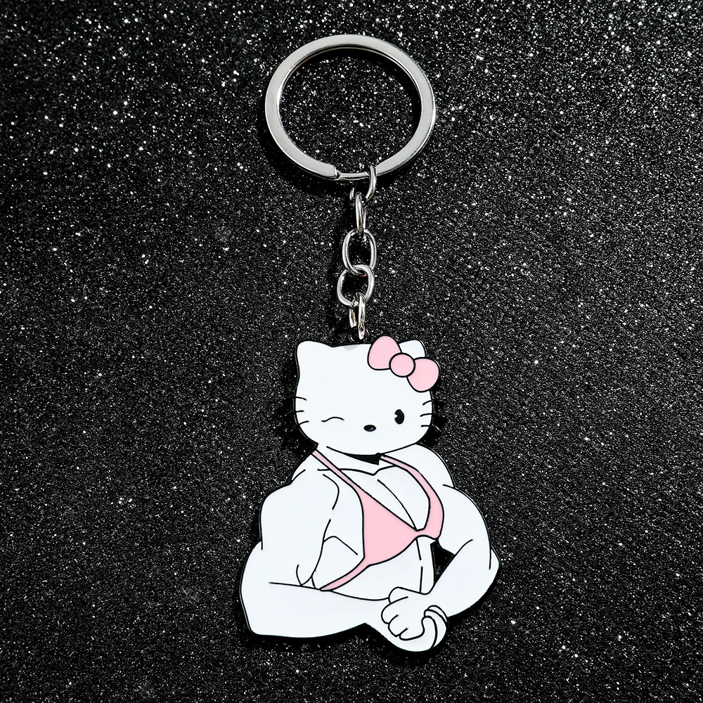 Color: green - Sanrio Kuromi Hello Kitty Keychain Funny Muscle Anime Figure Keychain Girls Backpack Pendant Jewelry Accessories